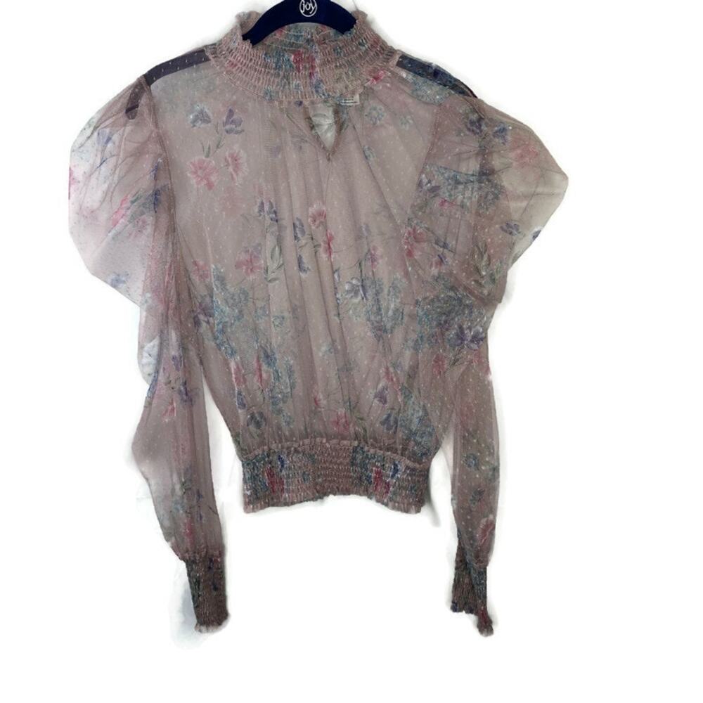 L.I.F.E Love is for Eternity Pink Floral Sheer Puff Sleeve Blouse Top Medium